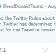 A tweet from Donald Trump is obscured by a warning label, which tells users the tweet violates Twitter's rules but gives them the option to see it anyway.